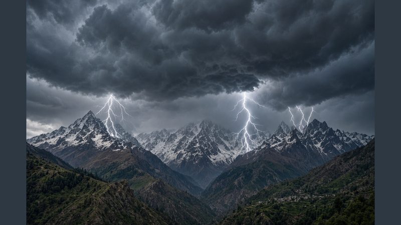 موسم کی پیشگوئی کے مطابق گرج چمک والے بادلوں سے ڈھکا شمالی پاکستان کا منظر