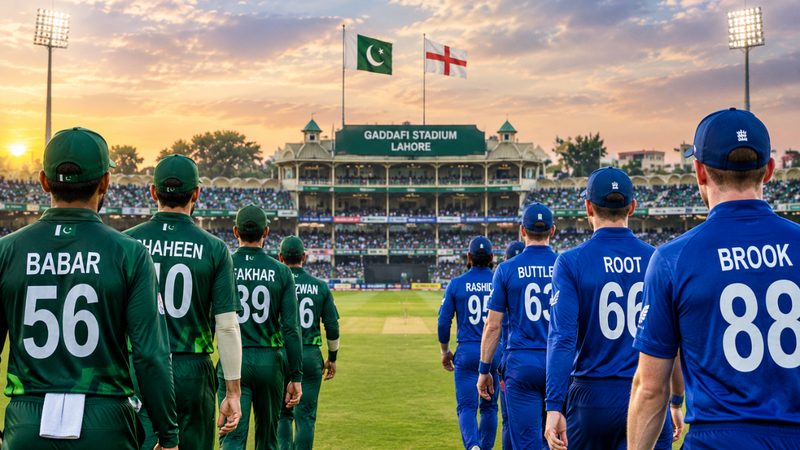 لاہور کے قذافی اسٹیڈیم میں 25 اکتوبر 2026 کو پاکستان اور انگلینڈ کے درمیان ون ڈے ٹرائی سیریز کے چوتھے میچ کا منظر۔