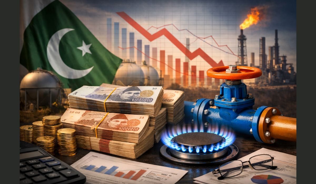 سرکلر ڈیٹ کے بحران کی عکاسی کرتی گیس پائپ لائن اور بجلی کے کھمبوں کی تصویر