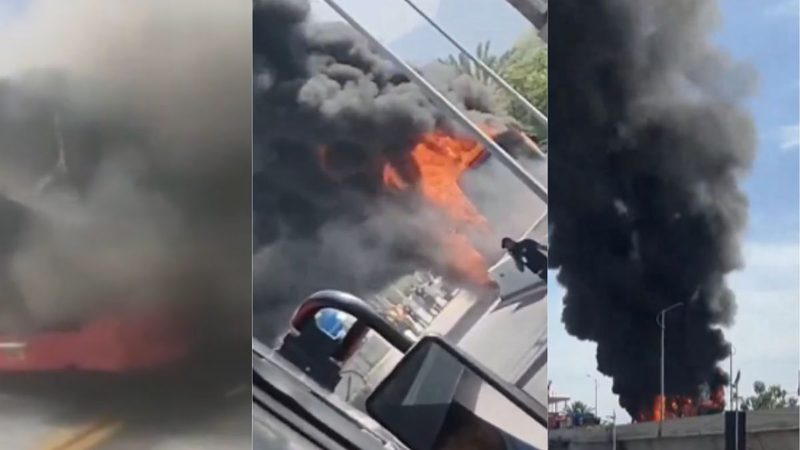 سکستھ روڈ پر میٹرو بس میں خوفناک آگ