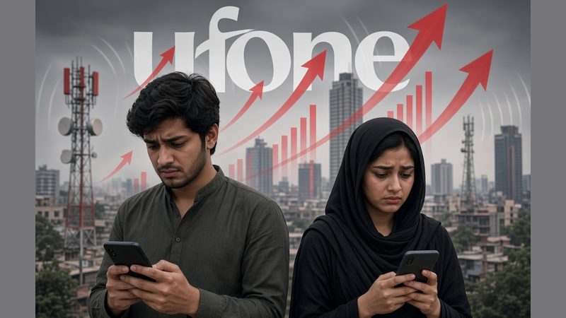 ایک یوفون صارف اسمارٹ فون پر موبائل بنڈل کی قیمتیں چیک کر رہا ہے، جو پاکستان بھر میں پری پیڈ صارفین کو متاثر کرنے والے یوفون بنڈل قیمتوں میں اضافے کی عکاسی کرتا ہے۔