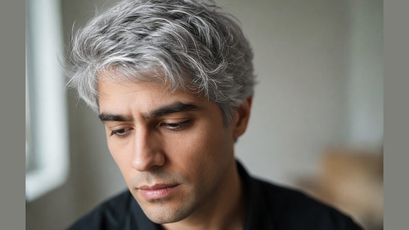 کم عمر لڑکے کے سیاہ بالوں میں سفید بال نمایاں، بالوں کا جلد سفید ہونا کی علامت