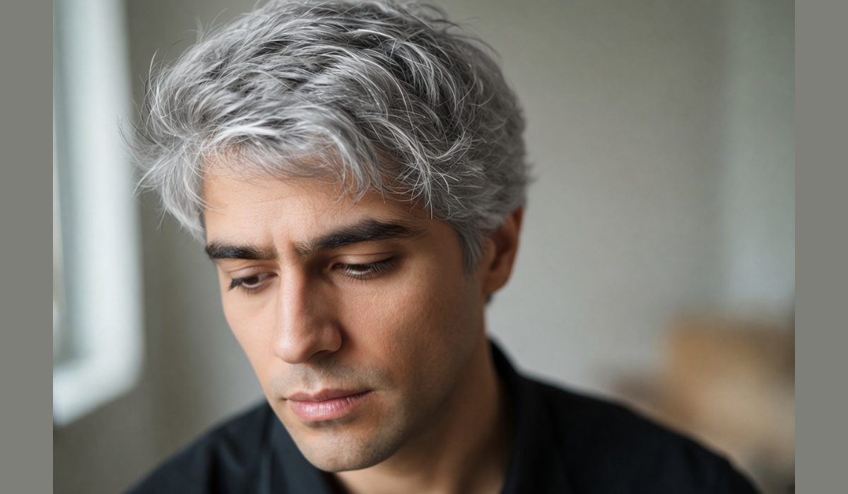 کم عمر لڑکے کے سیاہ بالوں میں سفید بال نمایاں، بالوں کا جلد سفید ہونا کی علامت