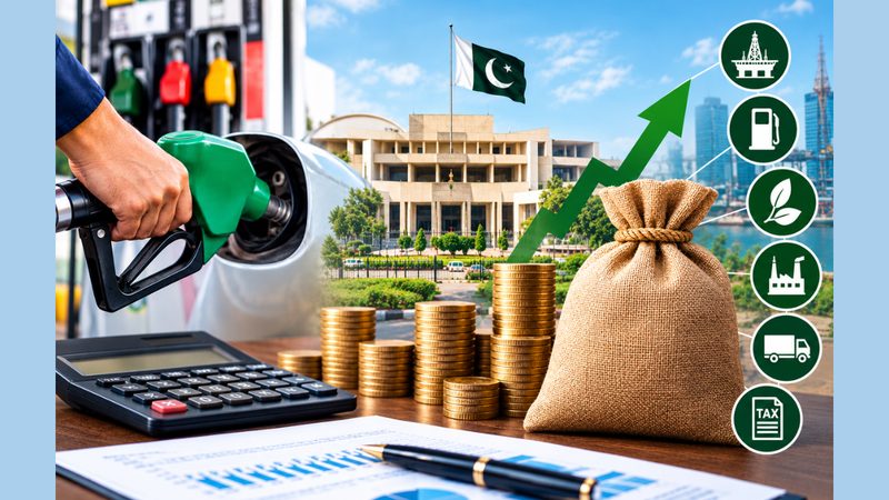 پیٹرولیم لیوی میں کمی سے متعلق تجویز اور پیٹرول پمپ پر ایندھن کی قیمتوں کو ظاہر کرتا ہوا بورڈ