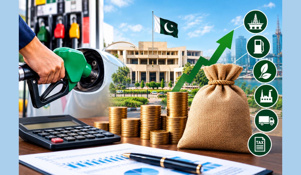 پیٹرولیم لیوی میں کمی سے متعلق تجویز اور پیٹرول پمپ پر ایندھن کی قیمتوں کو ظاہر کرتا ہوا بورڈ