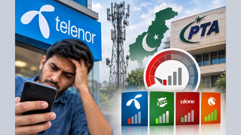 پی ٹی اے کے کوالٹی آف سروس سروے میں ٹیلی نار کی نیٹ ورک ناکامیوں کو ظاہر کرتا ہوا چارٹ جس میں جاز، یوفون اور زونگ سے موازنہ کیا گیا ہے