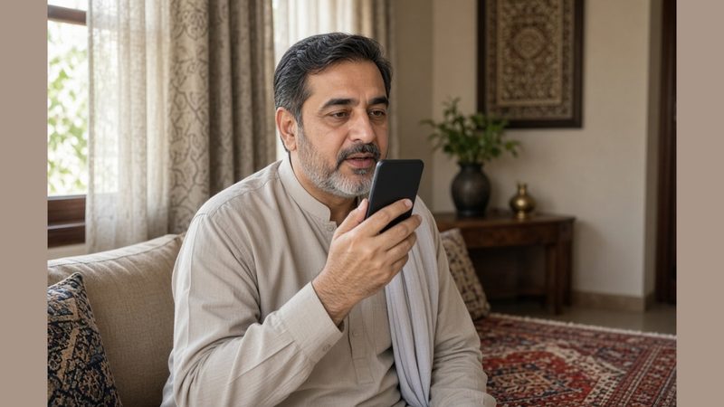 آواز سے ذیابیطس کی تشخیص کے لیے اے آئی ٹول میں فون پر آواز ریکارڈ کرتا ہوا شخص