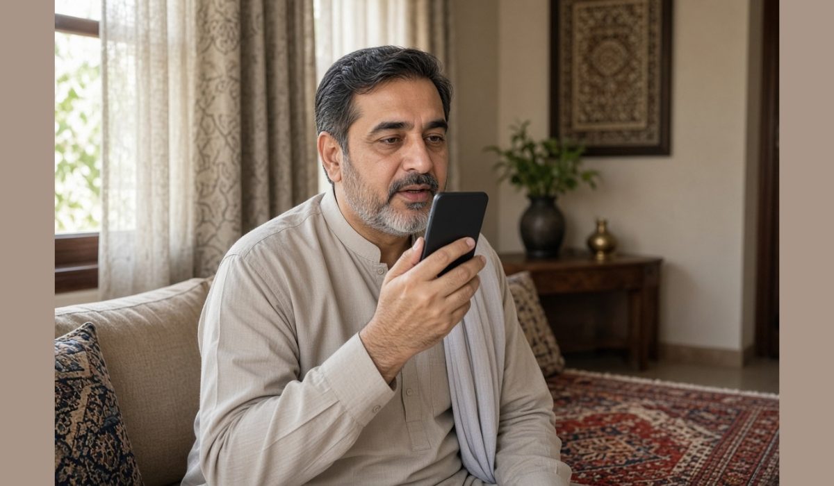 آواز سے ذیابیطس کی تشخیص کے لیے اے آئی ٹول میں فون پر آواز ریکارڈ کرتا ہوا شخص