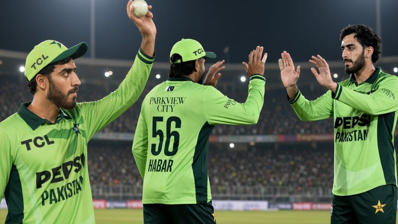 راولپنڈی میں انگلینڈ کے خلاف میچ جیتنے کے بعد عرفات منہاس  6 وکٹیں لینے کی خوشی مناتے ہوئے