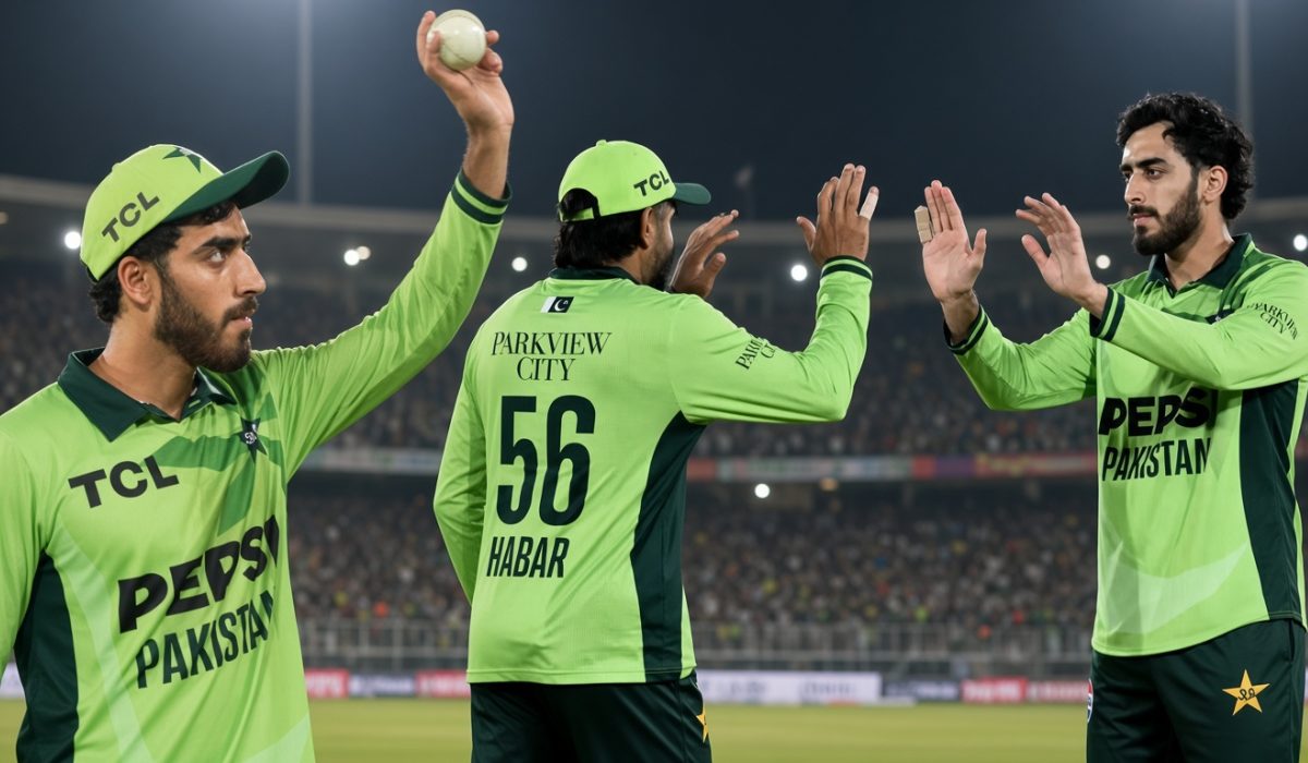 راولپنڈی میں انگلینڈ کے خلاف میچ جیتنے کے بعد عرفات منہاس  6 وکٹیں لینے کی خوشی مناتے ہوئے