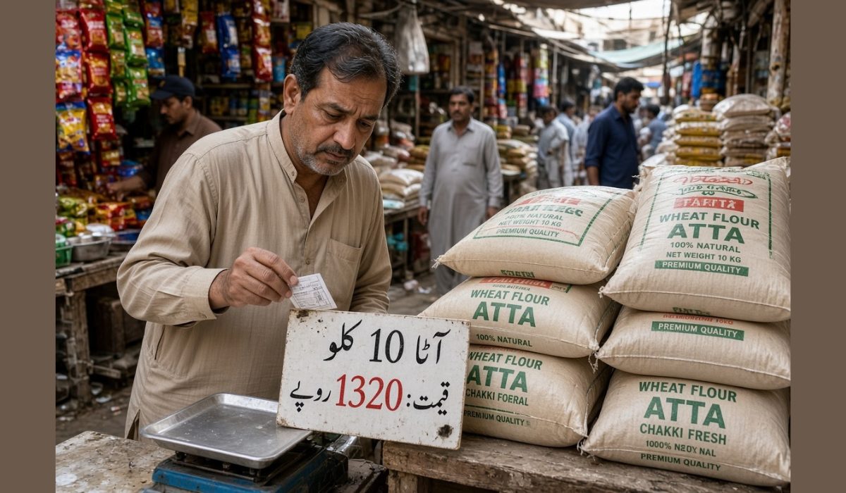 ہفتہ وار مہنگائی میں اضافے کے دوران بازار میں آٹے کی قیمت دیکھتا خریدار