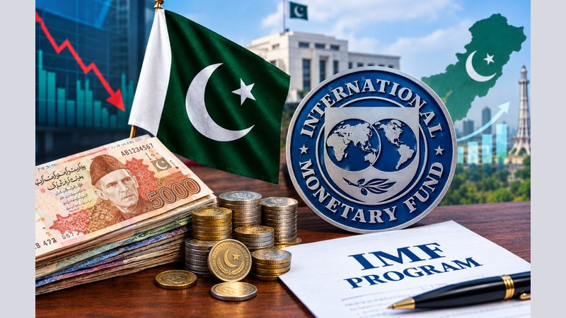پاکستانی روپے اور آئی ایم ایف کے نشان پر مشتمل علامتی تصویر، جو آئی ایم ایف معاہدہ اور پاکستان کی معاشی صورتحال کی عکاسی کرتی ہے