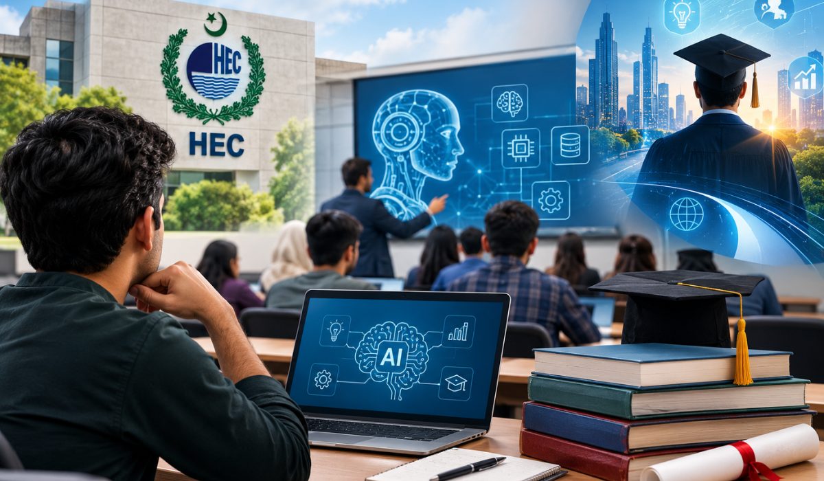 پاکستانی جامعہ کے لیکچر ہال میں طلبہ لازمی اے آئی کورس کی کلاس لیتے ہوئے