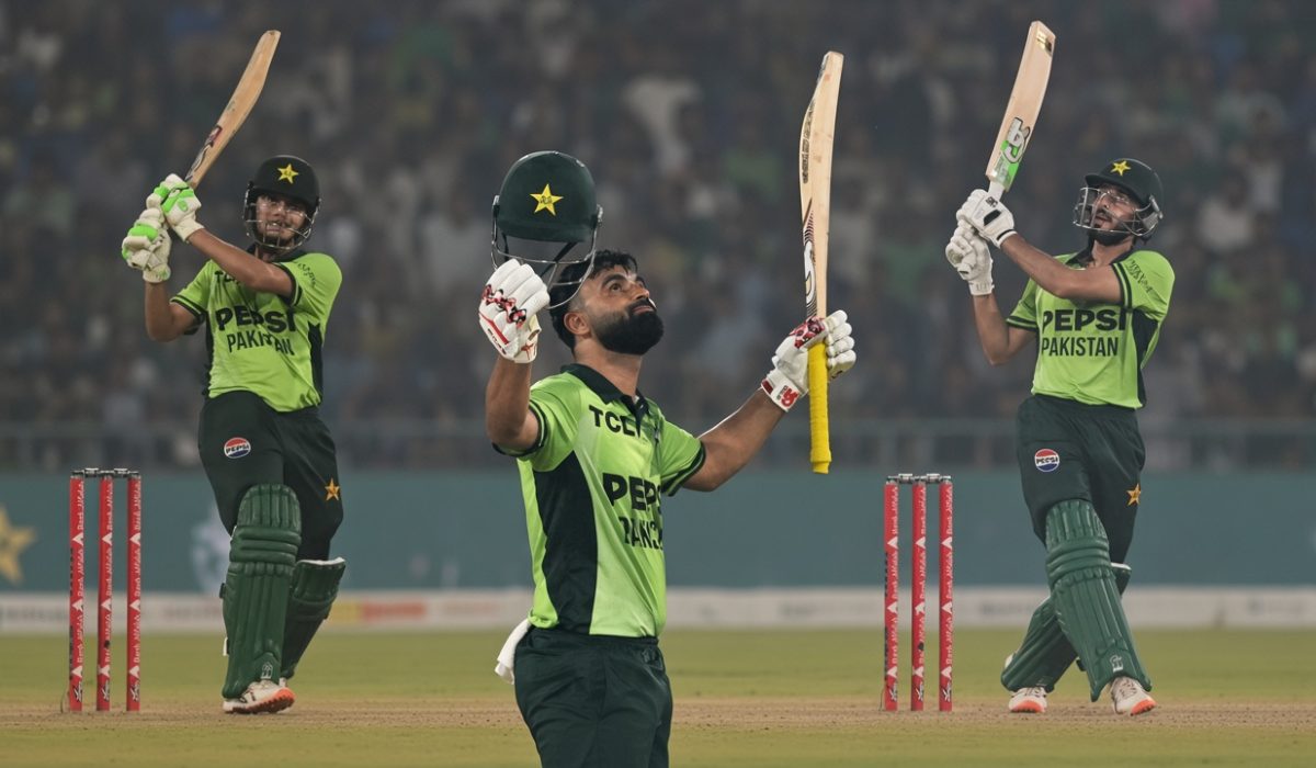لاہور میں ون ڈے ٹرائی سیریز کے فائنل میں سری لنکا کے خلاف کامیابی کے بعد پاکستانی کرکٹ ٹیم کا جشن۔
