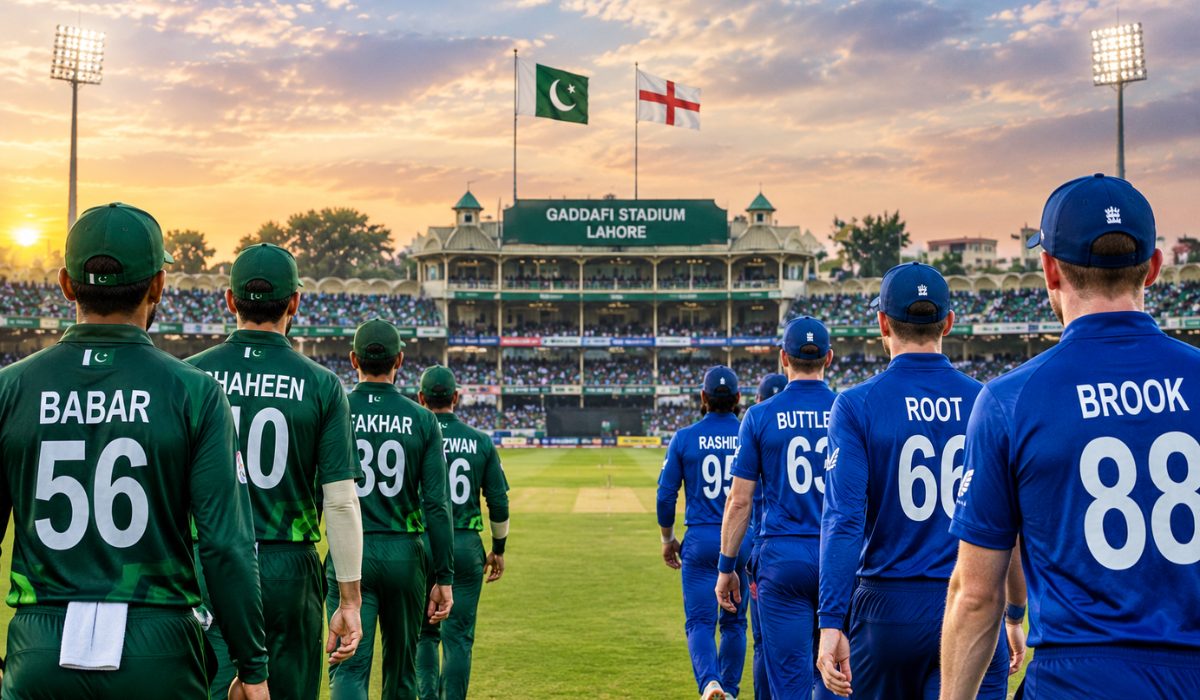 لاہور کے قذافی اسٹیڈیم میں 25 اکتوبر 2026 کو پاکستان اور انگلینڈ کے درمیان ون ڈے ٹرائی سیریز کے چوتھے میچ کا منظر۔