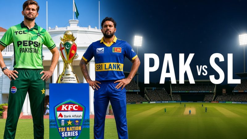 پاکستان اور سری لنکا کی کرکٹ ٹیمیں لاہور کے قذافی اسٹیڈیم میں ون ڈے سہ ملکی سیریز کے فائنل میں مدمقابل