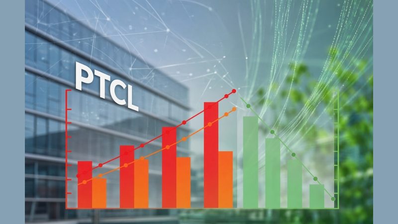 چارٹ جس میں PTCL قرضے اور واجبات میں اضافہ اور خالص خسارے میں کمی جولائی تا دسمبر 2025 کے لیے دکھائی گئی ہے