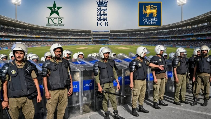 راولپنڈی کرکٹ اسٹیڈیم سیکیورٹی کے تحت اسٹیڈیم کے باہر پولیس اہلکار اور واک تھرو گیٹس