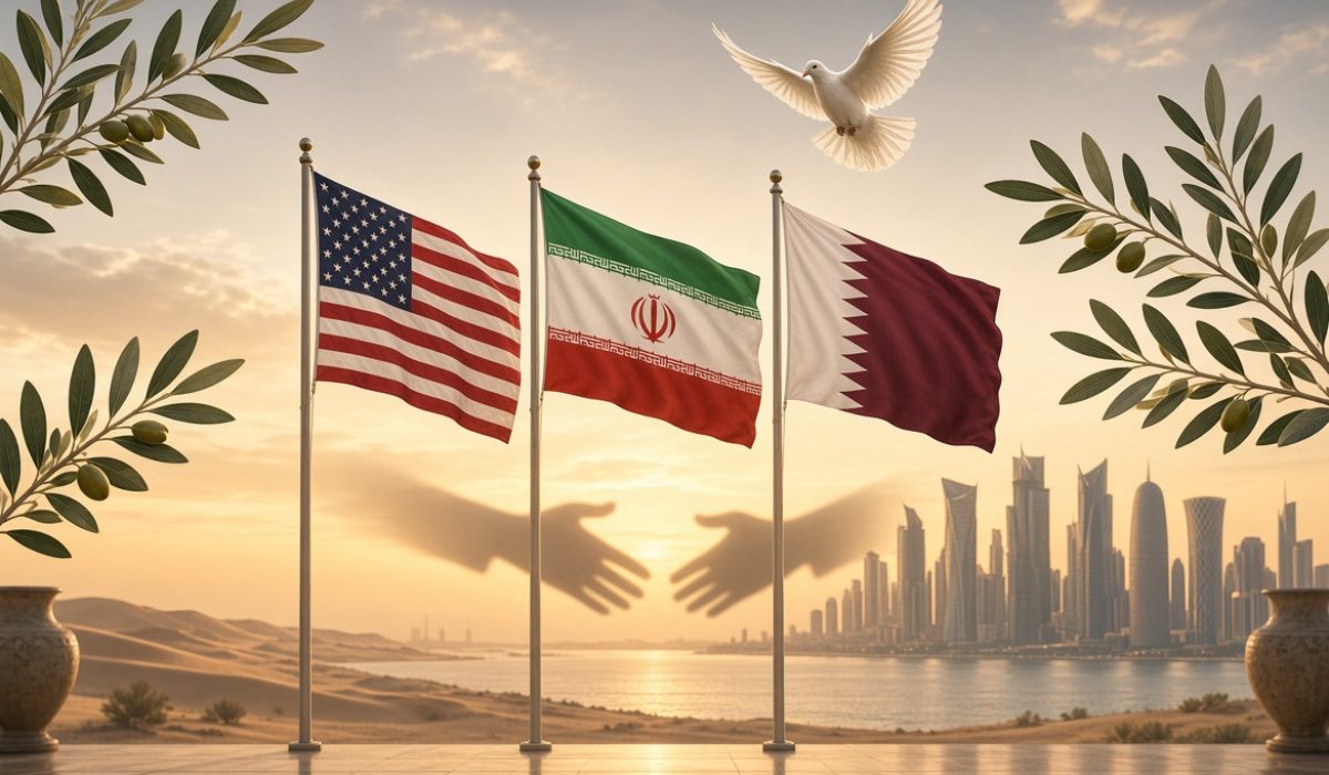 امریکا اور ایران کے درمیان جنگ بندی اور امن مذاکرات کے لیے قطر کی ثالثی کوششوں کی علامتی تصویر