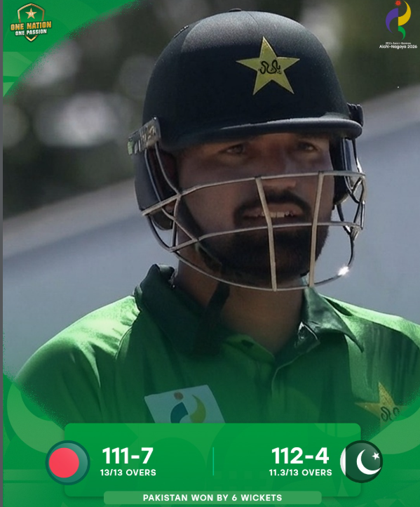 ایشین گیمز کرکٹ کے پہلے سیمی فائنل میں بنگلہ دیش کے خلاف ہدف کا تعاقب کرتے ہوئے پاکستانی بیٹر